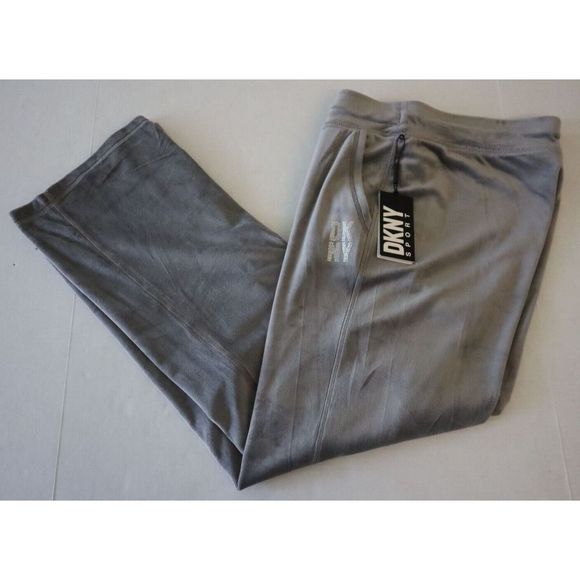 DKNY Sport DP2P3138 Women's Sz L Steel Gray Rhinestone Logo Velour Track Pants - Picture 9 of 10